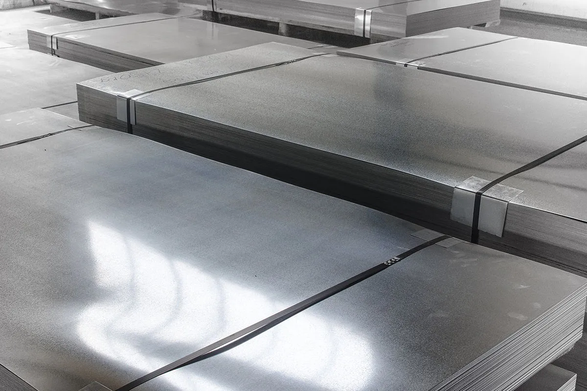 Stacked galvanised steel sheets